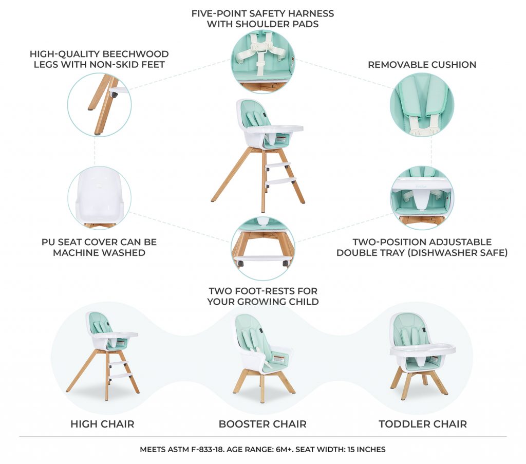 Zoodle 3in1 High Chair Evolur